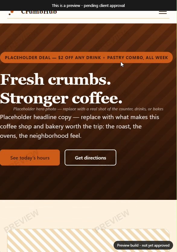 CrumbHub homepage on mobile — tap to play a walkthrough clip
